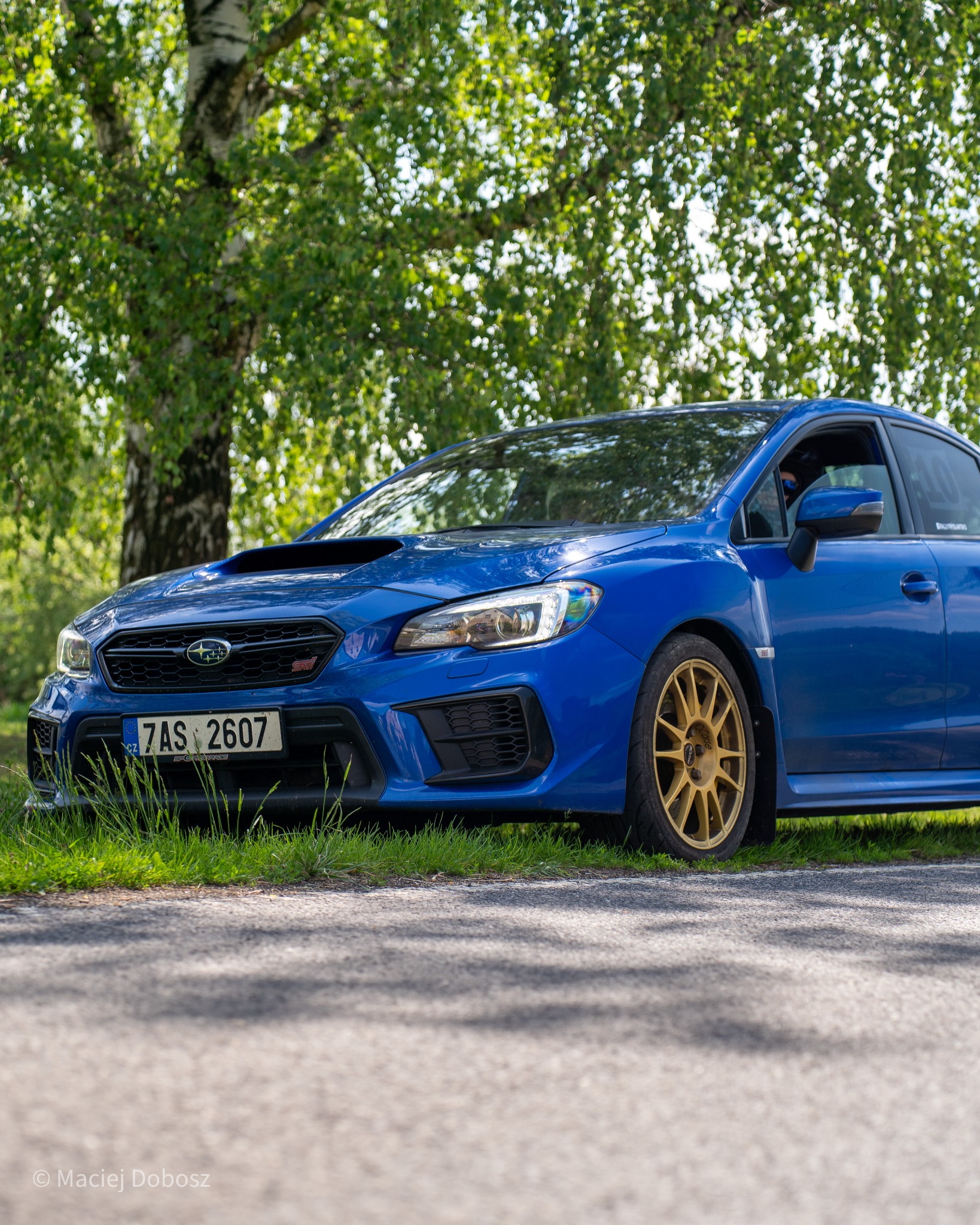 Blue Subaru STI at Rally Frýdlant